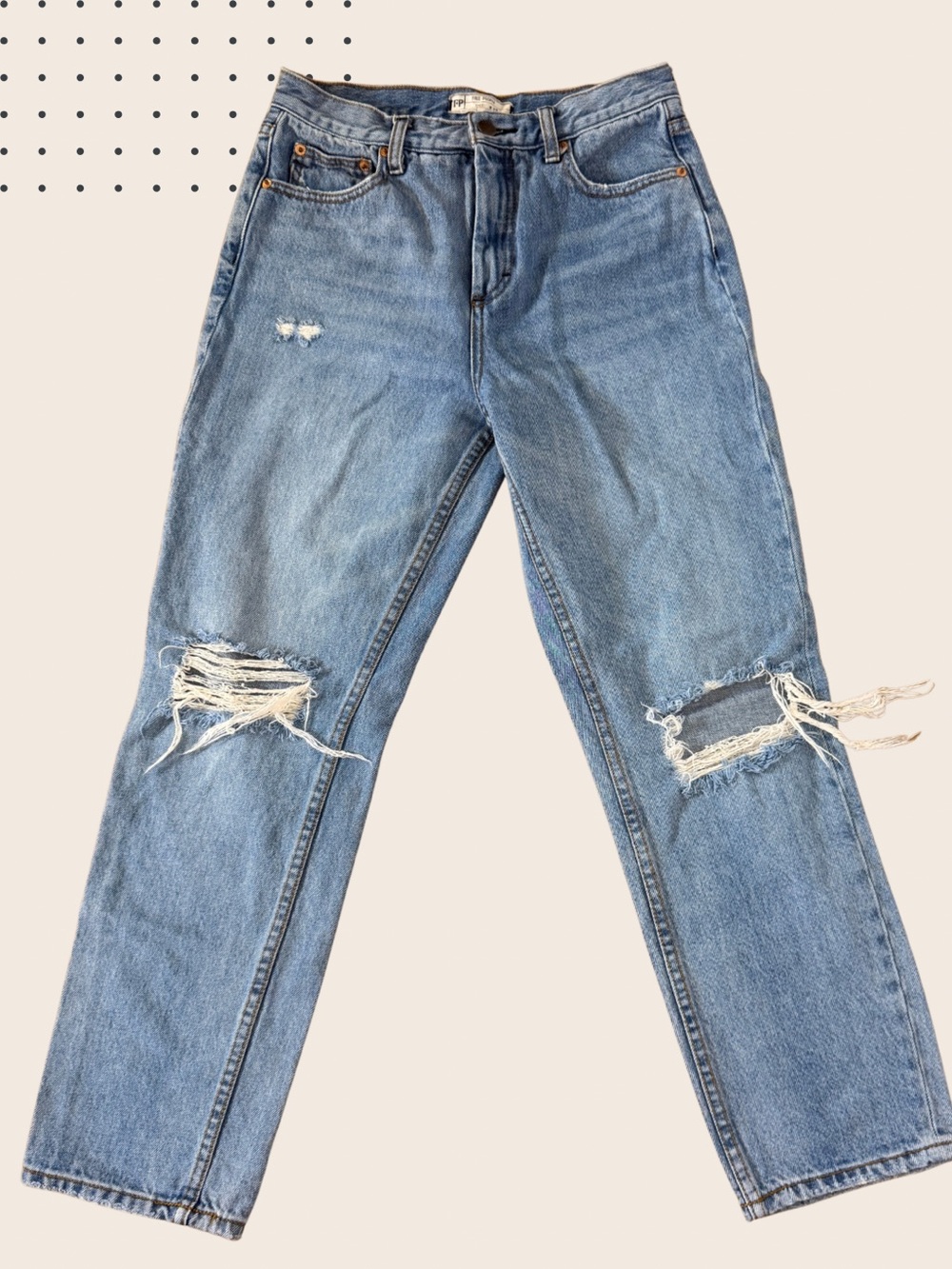 Free People Distressed Light Wash Straight Leg High Rise Jeans Size 28